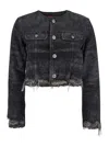 Diesel Grey Jacket With Round Neck And Frayed Edges In Cotton Blend Woman In Gray