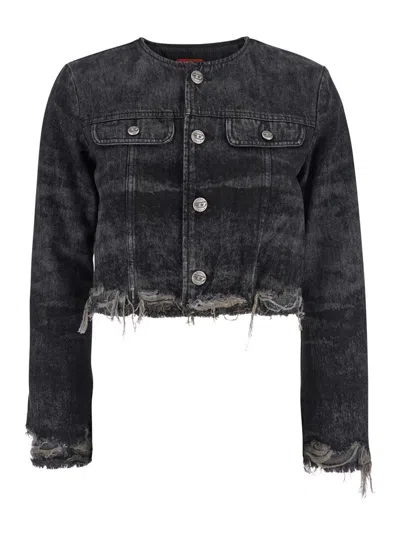 DIESEL GREY JACKET WITH ROUND NECK AND FRAYED EDGES IN COTTON BLEND WOMAN