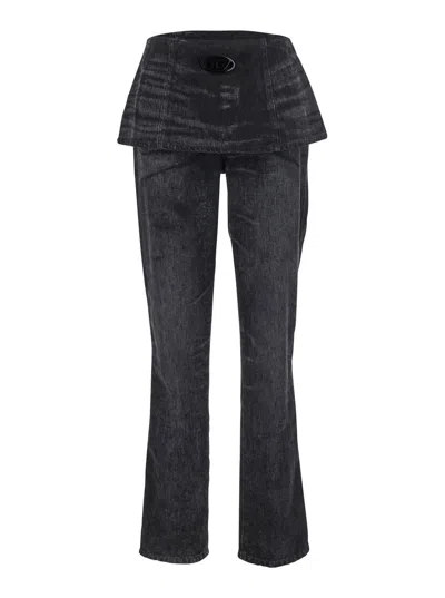 Diesel Grey Jeans With Oval D Logo Plaque And Skirt In Cotton Blend Woman In Black