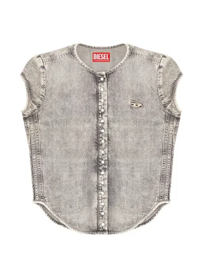 Diesel Grey Logo Detail Button Shirt In Gray
