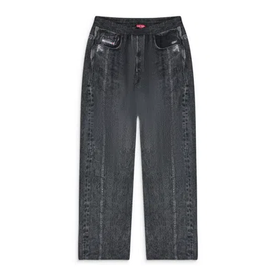 Diesel Grey P-alston Fluid Printed Trousers In Black