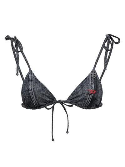 Diesel Tatiana Denim Look Triangle Bikini Top In Black