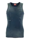 Diesel Grey Ribbed Top With Faded Effect And Round Neck In Multicolor