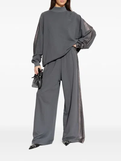 Diesel High-neck Shimmering-sleeves Sweater In Gray