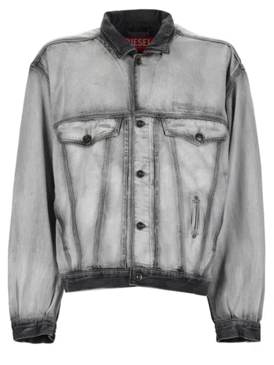 DIESEL GREY SOLID SHIRT COLLAR JACKET