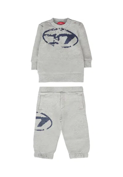 Diesel Grey Suit For Babykids With Logo In Gray