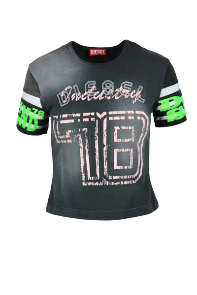 Diesel Grey/pink Crew Neck T-shirt In Black