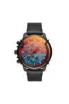Diesel Men's Chronograph Griffed Black Leather Strap Watch 46mm In Black