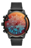 Diesel Men's Chronograph Griffed Black Leather Strap Watch 46mm In Black