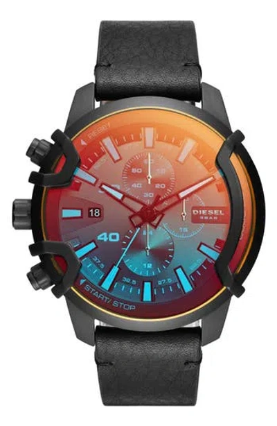 DIESEL DIESEL® GRIFFED CHRONOGRAPH LEATHER STRAP WATCH, 46MM