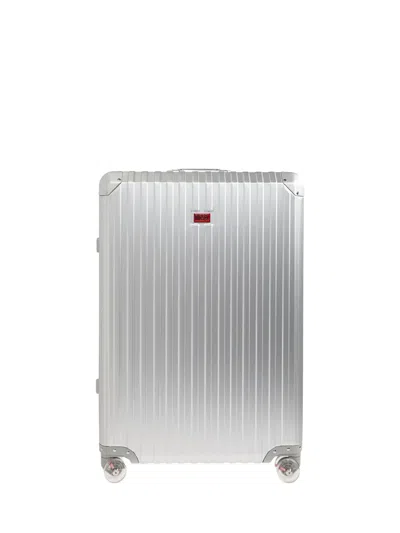 Diesel Grooved Suitcase In Silver