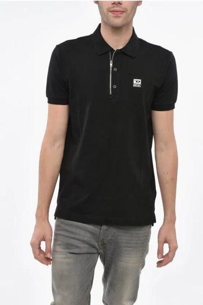 Diesel Half Zip And Button Harry Polo In Black