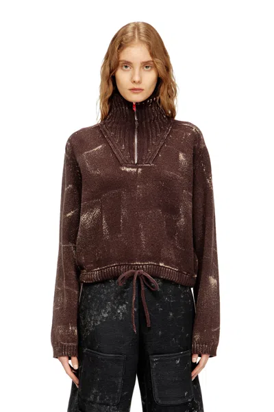 Diesel Half-zip Jumper With Distressed Effect In Brown