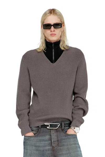 Diesel Half-zip Sweater With Layered Neckline In Animal Print