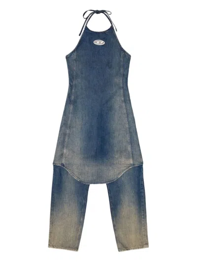 Diesel Halter Neck Denim Dress In Blue