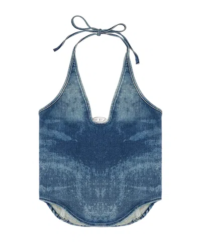Diesel Halter-neck Denim Top In Blue
