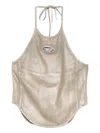 Diesel Halterneck Top With Curved Hem And Shine In Gold