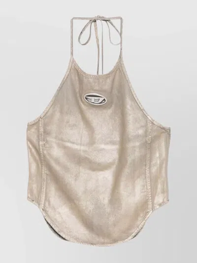 DIESEL HALTERNECK TOP WITH CURVED HEM AND SHINE
