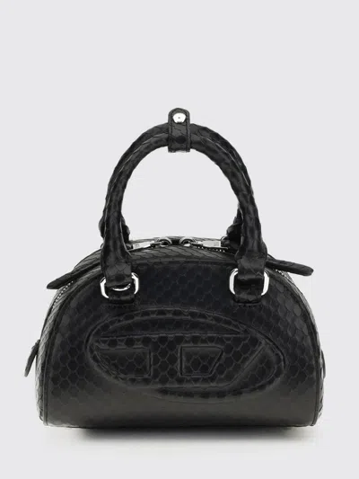 Diesel 1dr Dome-mini Bowling Bag In Snake-effect Leather In Black