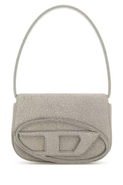Diesel '1dr' White Shoulder Bag With Oval D Logo Patch On The Front And Cracked Effect