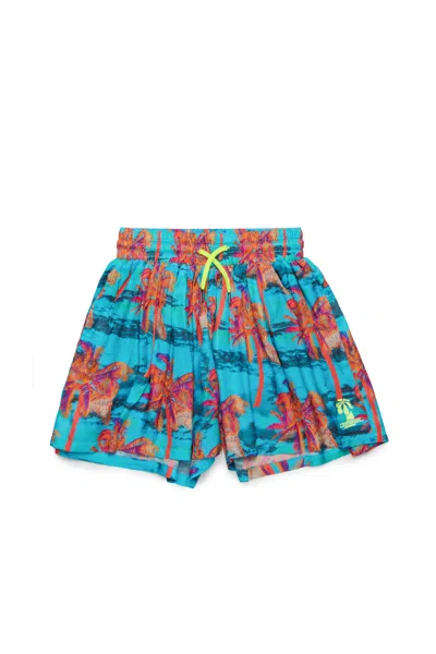 Diesel Kids' Hawaii Allover Viscose Shorts In Multicolor