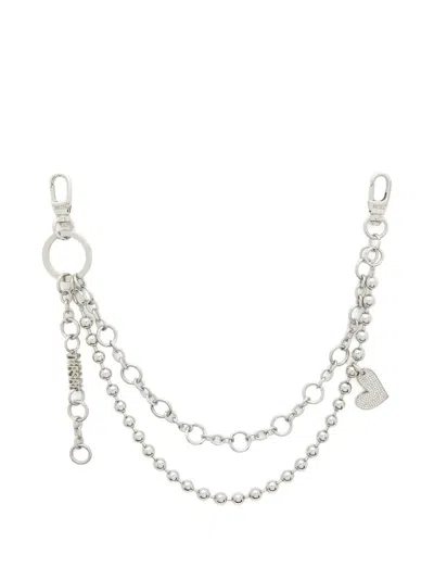 Diesel Heart Charm Chain Keyring In Silver