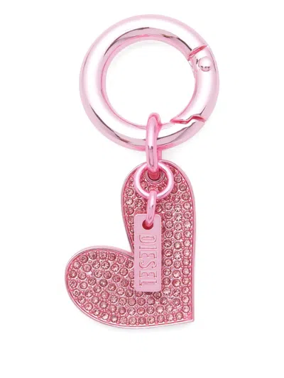 Diesel Heart Charm Keyring In Pink