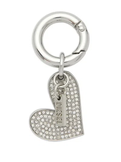 Diesel Heart Charm Keyring In Silver