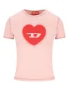 Diesel Heart Cotton T-shirt Rhinestone Graphic In Pink
