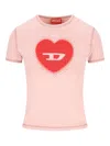 Diesel Pink Crew Neck T-shirt With Front Print And Beaded Details In Cotton Woman In Gold