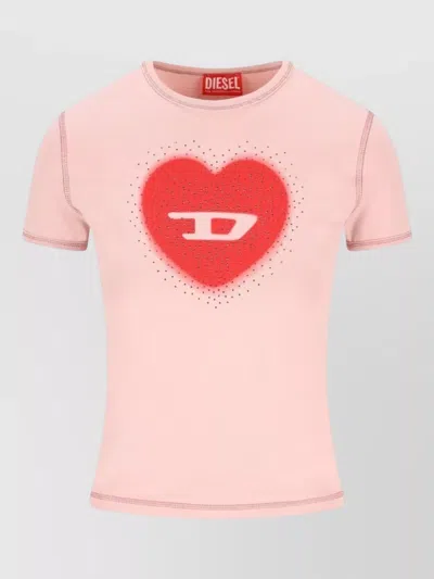 DIESEL HEART COTTON T-SHIRT RHINESTONE GRAPHIC
