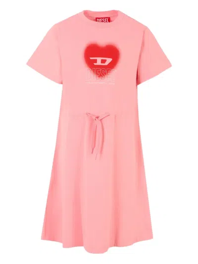 Diesel Kids' Heart-logo Drawstring-waist Dress In Pink