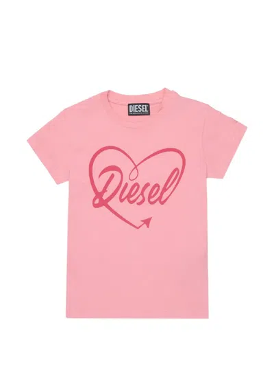 Diesel Kids' Heart Logo T-shirt In Pink