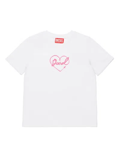 Diesel Kids' Heart-print Cotton T-shirt In White
