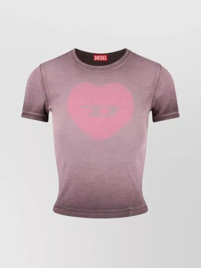 Diesel Heart Print Short Sleeve Top In Pink