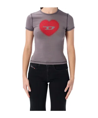 DIESEL DIESEL HEART PRINTED CREWNECK T-SHIRT