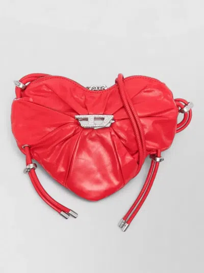 Diesel Heart Shape Quilted Leather Shoulder Bag In Red