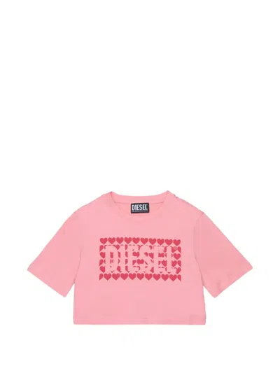 Diesel Kids' Hearts Logo T-shirt In Pink