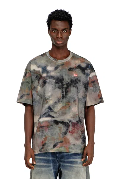 Diesel Heavy Cotton T-shirt With Camo Print In Multi
