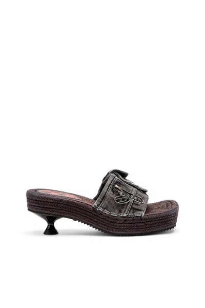Diesel Heeled Platform Espadrilles In Denim In Black
