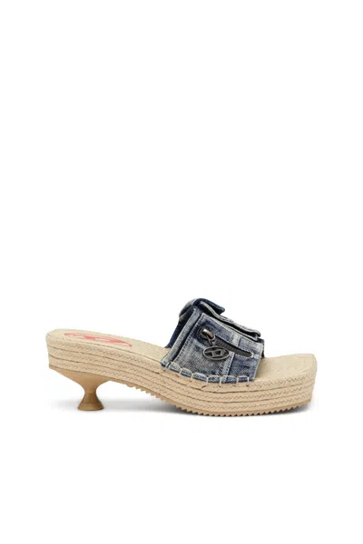 Diesel Heeled Platform Espadrilles In Denim In Blue