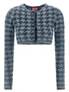 Diesel Blue Cropped Houndstooth Cardigan In Blue