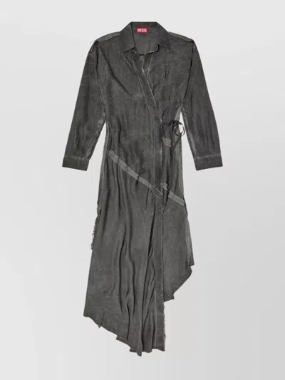 Diesel Hem Asymmetry Button Detail Frayed Edges Wrap In Gray