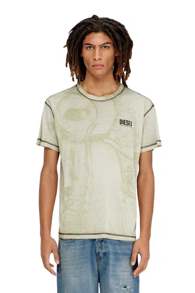 Diesel Hemp-cotton T-shirt With All-over Print In Gray