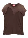 Diesel Henley T-shirt With Peel-off Effect In Brown
