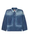 Diesel Henley Top In Contrast-effect Denim In Blue