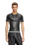 Diesel Henley T-shirt With Coated Front In Grey