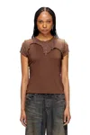 Diesel Henley T-shirt With Peel-off Effect In Brown