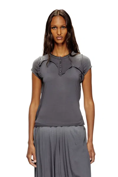 Diesel Henley T-shirt With Peel-off Effect In Gray