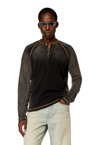 Diesel Henley T-shirt With Sun-faded Effect In Black